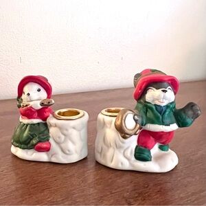 Vintage 90s House of Lloyd Porcelain Mini Taper Candle Holders Christmas Decor